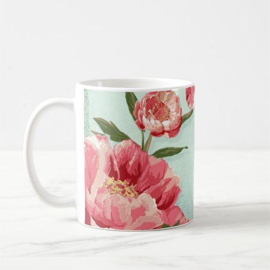 Hübsche Retro-Blume Chintz Peonies Personalisiert Kaffeetasse (Links)