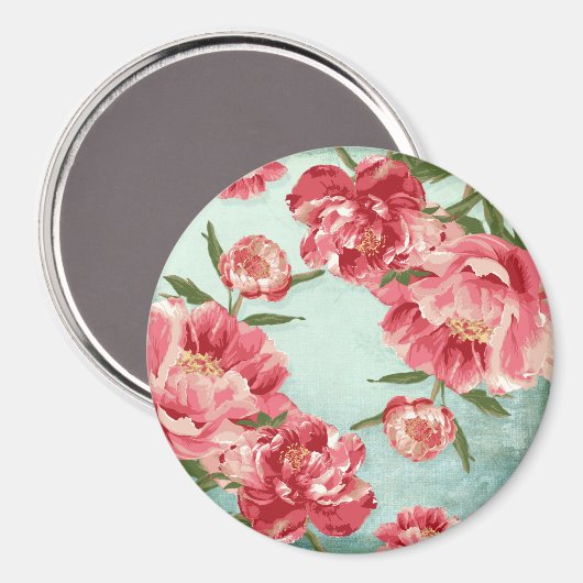 Hübsche Retro-Blume Chintz Peonies Personalisiert Magnet (Vorderseite/Rückseite)