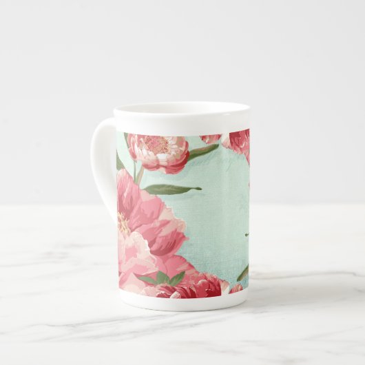 Hübsche Retro-Blume Chintz Peonies Personalisiert Porzellantasse (Vorderseite Links)