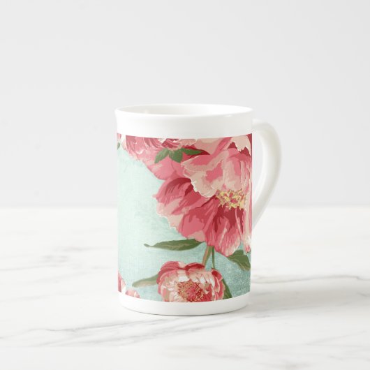 Hübsche Retro-Blume Chintz Peonies Personalisiert Porzellantasse (Vorderseite Rechts)