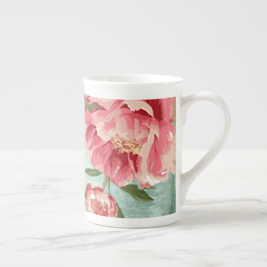Hübsche Retro-Blume Chintz Peonies Personalisiert Porzellantasse (Rechts)