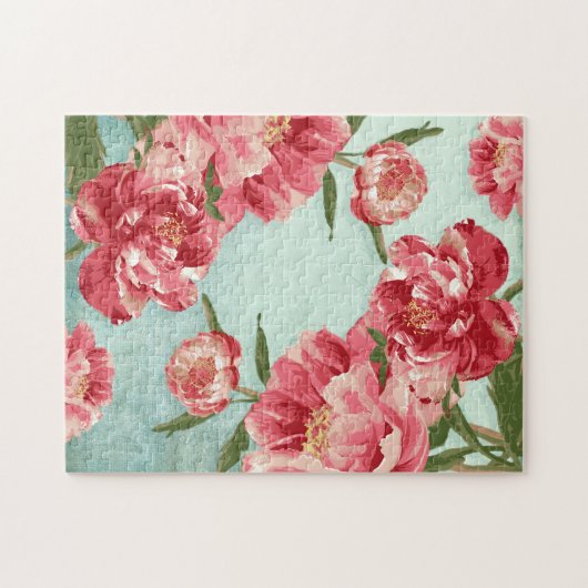 Hübsche Retro-Blume Chintz Peonies Personalisiert Puzzle (Horizontal)