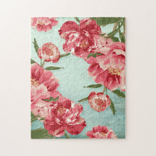 Hübsche Retro-Blume Chintz Peonies Personalisiert Puzzle