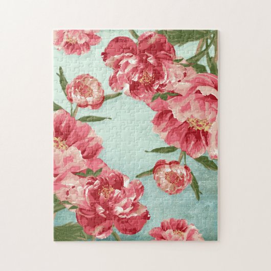 Hübsche Retro-Blume Chintz Peonies Personalisiert Puzzle (Vertikal)