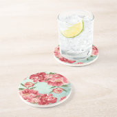 Hübsche Retro-Blume Chintz Peonies Personalisiert Sandstein Untersetzer (Seite)