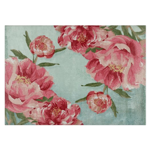 Hübsche Retro-Blume Chintz Peonies Personalisiert Schneidebrett (Vorderseite)