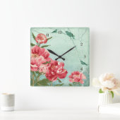 Hübsche Retro Blume Wohngestaltung Chintz Peony n  Quadratische Wanduhr (Zuhause)