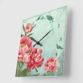 Hübsche Retro Blume Wohngestaltung Chintz Peony n  Quadratische Wanduhr (Winkel)