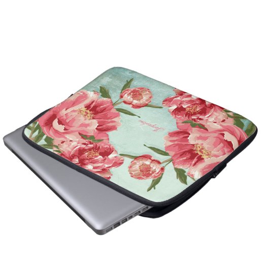 Hübsche Retro Blumen-Chintz-Pfingstrosen Laptopschutzhülle (Vorne Knopf)