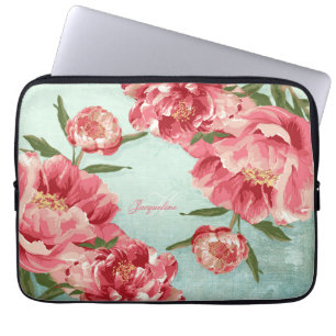 Hübsche Retro Blumen-Chintz-Pfingstrosen Laptopschutzhülle