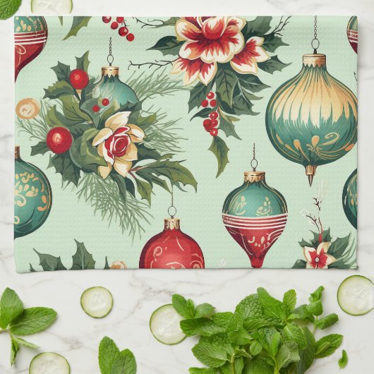 Hübsche Retro-Feiertage, Blumenweihnachtsfeiern Geschirrtuch (Gefaltet)