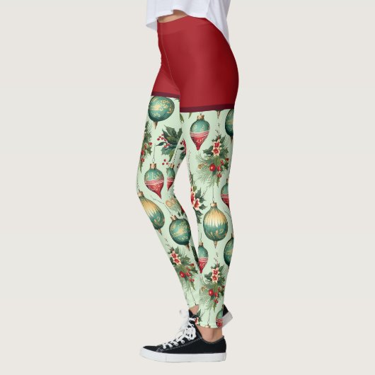 Hübsche Retro-Feiertage, Blumenweihnachtsfeiern Leggings (Links)