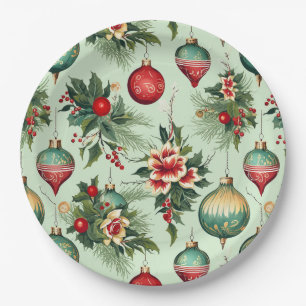 Hübsche Retro-Feiertage, Blumenweihnachtsfeiern Pappteller