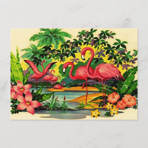 Hübsche Retro-Flamingos Poolparty-Einladungen Einladung