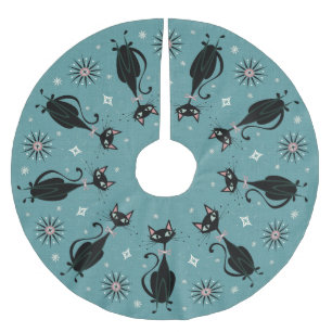 Hübsche Retro Kitty auf Cadet Blue Polyester Weihnachtsbaumdecke