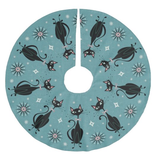 Hübsche Retro Kitty auf Cadet Blue Polyester Weihnachtsbaumdecke (Vorderseite)