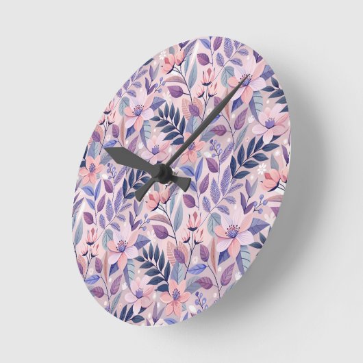 Hübsche Retro Lilac Floral Illustration Runde Wanduhr (Winkel)