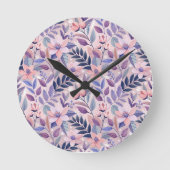 Hübsche Retro Lilac Floral Illustration Runde Wanduhr (Vorderseite)