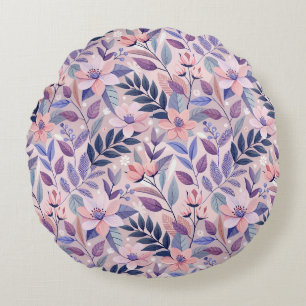 Hübsche Retro Lilac Floral Illustration Rundes Kissen