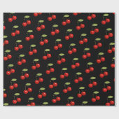 Hübsche Retro-Rote Kirschen auf schwarz Geschenkpapier (Flach)