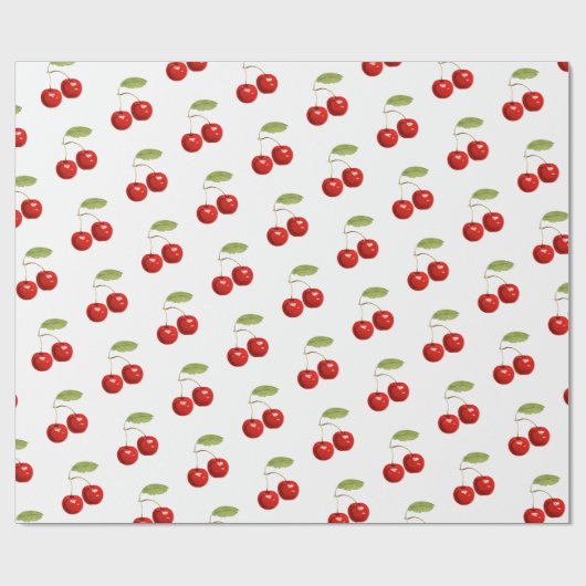 Hübsche Retro-Rote Kirschen auf Weiß Geschenkpapier (Flach)