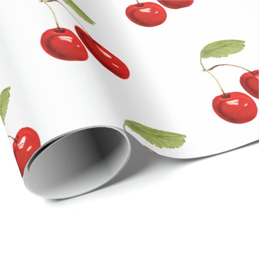 Hübsche Retro-Rote Kirschen auf Weiß Geschenkpapier (Rolleneckpunkt)