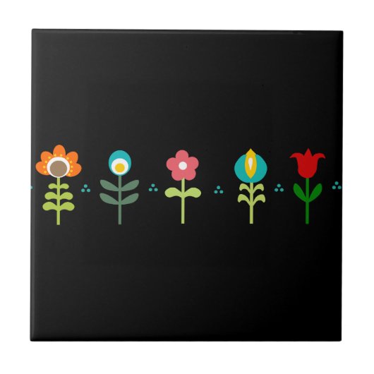 Hübsche Retro-Volkskunstblumen Fliese (Vorderseite)