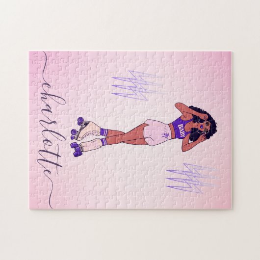 Hübsche Rollerblading Skater Rosa Lila Name Puzzle (Horizontal)