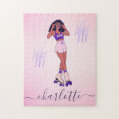 Hübsche Rollerblading Skater Rosa Lila Name Puzzle (Vertikal)