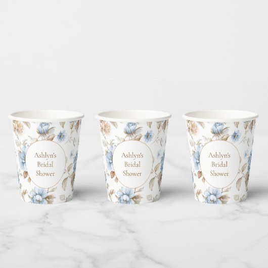 Hübsche romantische blaue Blumen Brautparty Pappbecher (Multi)