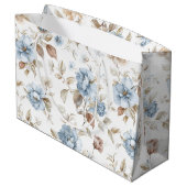Hübsche Romantische Blaue Blumen Hochzeit Große Geschenktüte (Rückseite Schrägansicht)