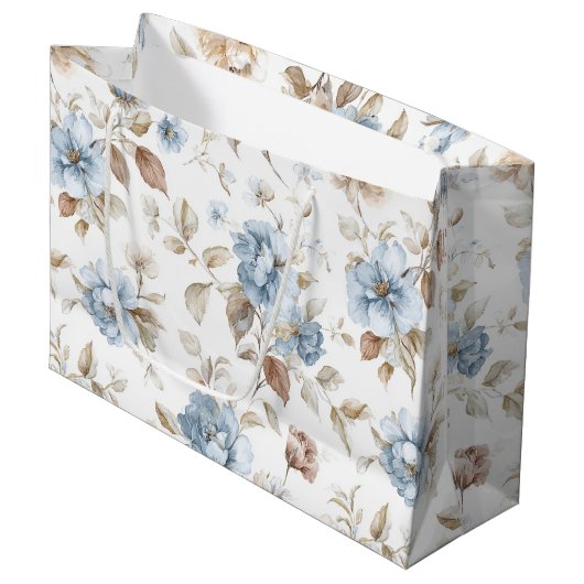 Hübsche Romantische Blaue Blumen Hochzeit Große Geschenktüte (Vorderseite Schrägansicht)