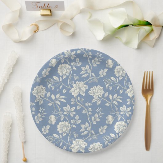 Hübsche Romantische Blaue Creme Blumen Brautparty Pappteller (Hochzeit)
