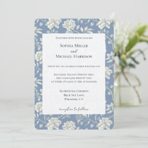Hübsche Romantische Blaue Creme Blumen Hochzeit Einladung