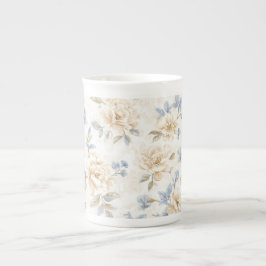 Hübsche romantische blaue cremefarbene Blumen Porzellantasse