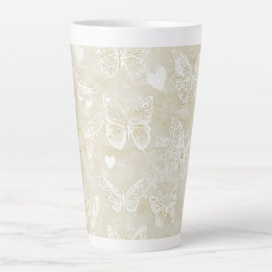 Hübsche Romantische Creme Elfenbein Schmetterlinge Milchtasse