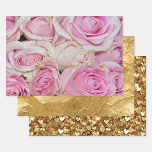 Hübsche romantische Rosa-Rose Geschenkpapier Set (Set)