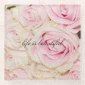 Hübsche romantische Rosa-Rose Glasuntersetzer (Vorderseite)