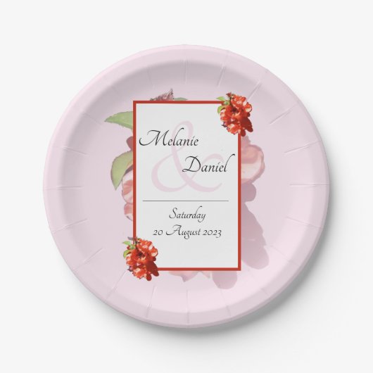 Hübsche romantische Rosa-Stille Blütenhochzeit Pappteller (Vorderseite)