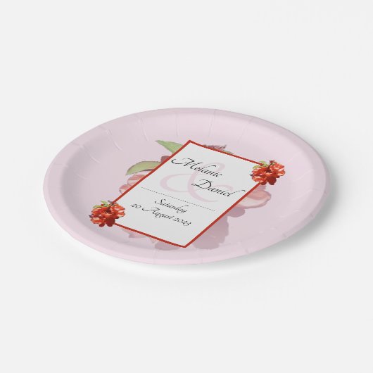 Hübsche romantische Rosa-Stille Blütenhochzeit Pappteller (Schrägansicht)