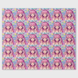 Hübsche rosa Anime-Girls-Geburtstagsfeier Geschenkpapier