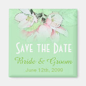 hübsche, rosa Apfelbäume, Save the Date grün Magnet (Vorne)
