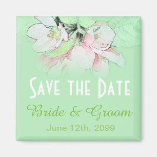 hübsche, rosa Apfelbäume, Save the Date grün Magnet