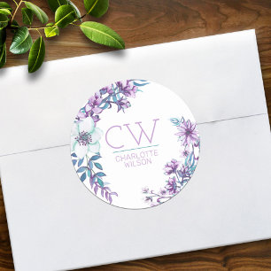 Hübsche rosa Aquarell-Blumen personalisiert Runder Aufkleber