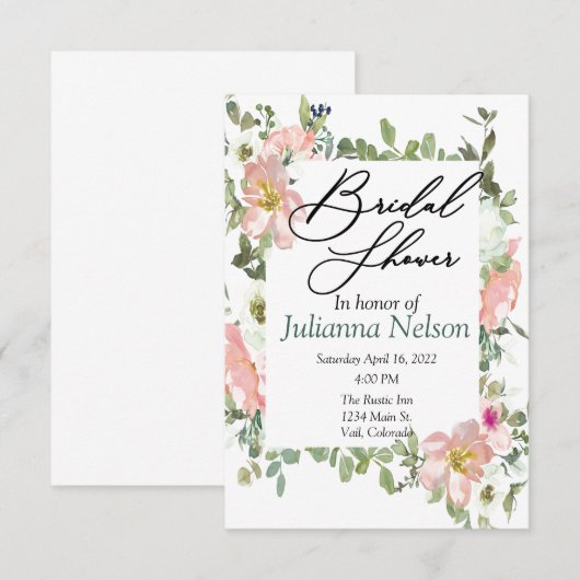 Hübsche Rosa Aquarelleinladung Einladung (Vorne/Hinten)