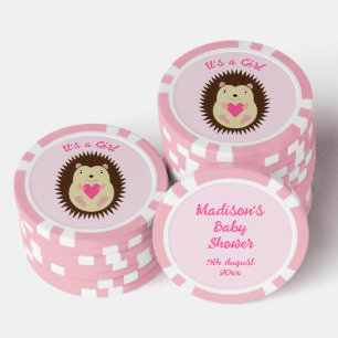 Hübsche rosa Baby-Girl-Igel-Baby-Party Pokerchips