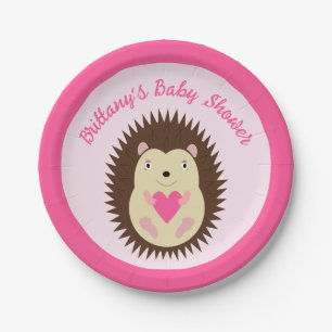 Hübsche rosa Baby-Igel-Mädchen-Baby-Party Pappteller