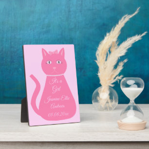 Hübsche rosa Baby-Mädchen-Katze Geburtsankündigung Fotoplatte