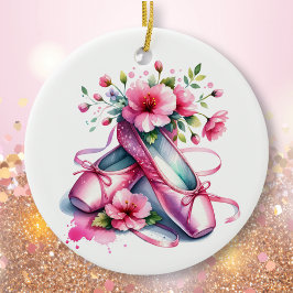 Hübsche Rosa Ballettschuhe und Blume Personalisier Keramik Ornament