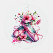 Hübsche Rosa Ballettschuhe und Blume Personalisier Ornament Aus Metall (Vorderseite)